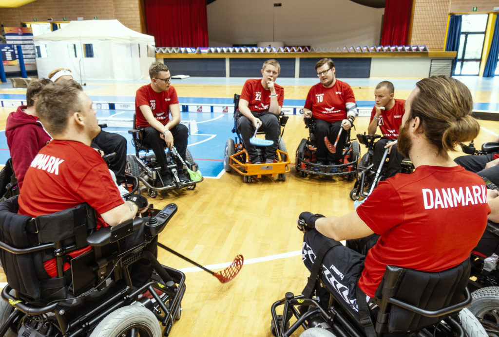 Fra VM i powerchair floorball i 2018 i Italien. Foto: Mirco Esposto